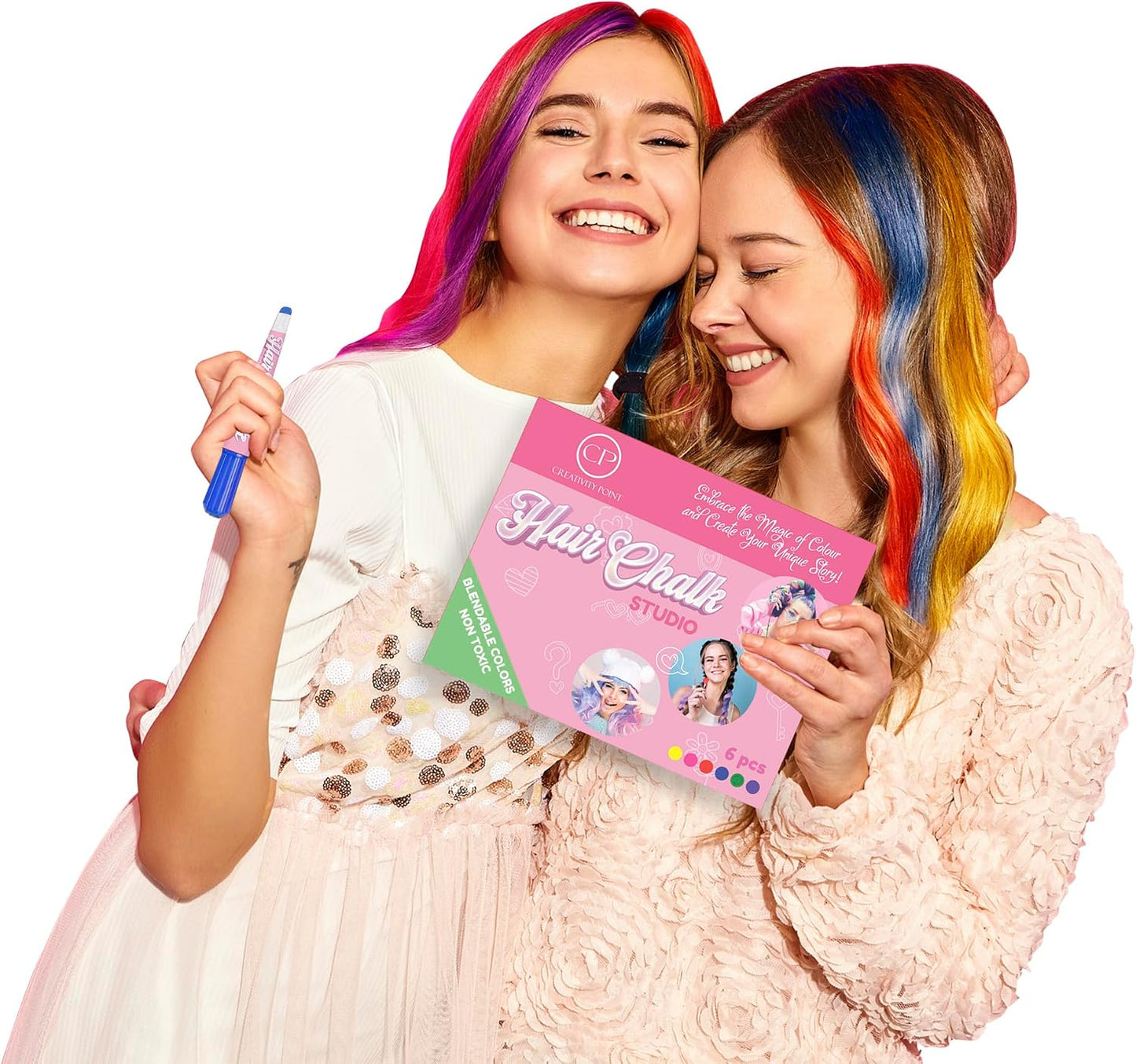 Hair Chalk Gift for Girls - 6 Pens Temporary Non-Toxic Easy Washable Hair Dye Colorful, Pens, Gift Birthday Party Girls, Multicolour