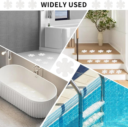 MEKEET 25PCS Anti Slip Bath Stickers White Shower Non Slip Stickers for Flower Shape Transparent Non-Slip Bathtub Stickers Anti Skid Tape Safety Mat with Scraper Suitable for Floor Stairs Bath