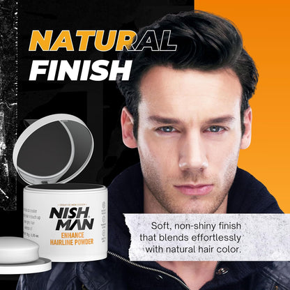 NISHMAN Enhance Hairline Powder – Black 10g – Hairline Filler for Men – Conceals Hair Gaps and Thinning Areas – Adds Natural Density and Sharp Definition – Lightweight, Smudge-Free Formula
