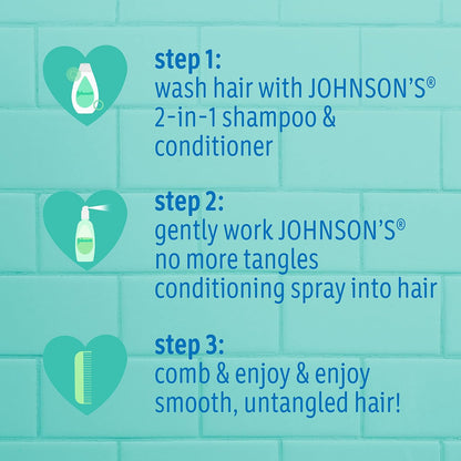 Johnson's Baby No More Tangles Tear Free Toddler &amp; Kids Detangling Spray, Paraben Free, 10 Fluid Ounce (Pack of 3)