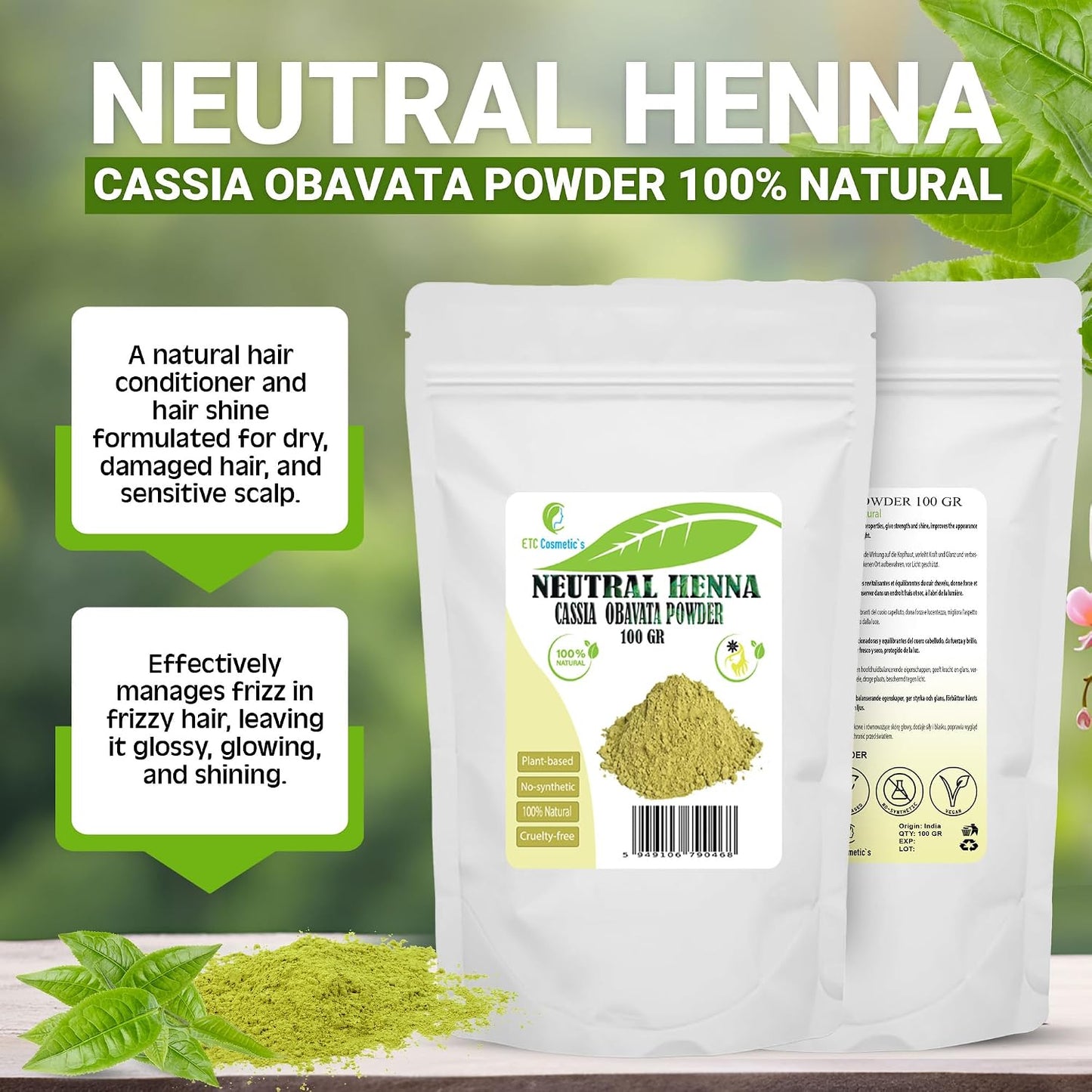 Cassia Obovata Powder (Neutral Henna, cassia powder) - 100 gr - Has conditioner and scalp balancing properties, gives strength and shine, improves the appearance of the hair.