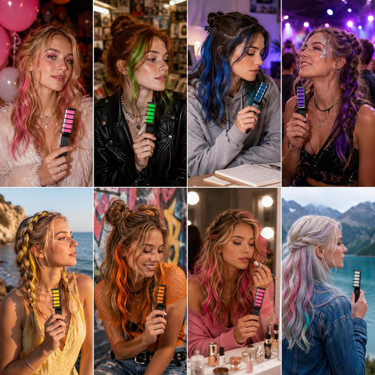 8PCS Rainbow Fun Washable Hair Chalk Comb Set - Easy-Glide Temporary Hair Colour for Layered Rainbow Streaks, Creative Festival Looks, Wash-Out Party Styling &amp; Colourful Weekend Fun