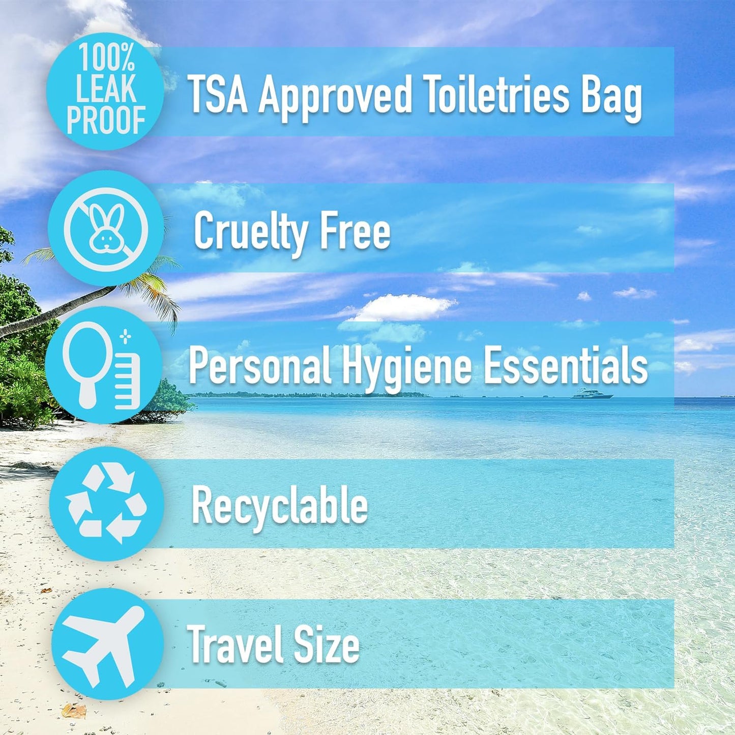 Men’s Travel Toiletries Set– Airport Security Approved, Clear Travel Bag, Shampoo, Shower Gel, Anti-Perspirant Roll On Deodorant, Toothpaste, Mouthwash, Foldable Toothbrush. Perfect For Holidays