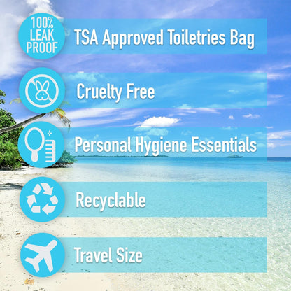 Men’s Travel Toiletries Set– Airport Security Approved, Clear Travel Bag, Shampoo, Shower Gel, Anti-Perspirant Roll On Deodorant, Toothpaste, Mouthwash, Foldable Toothbrush. Perfect For Holidays