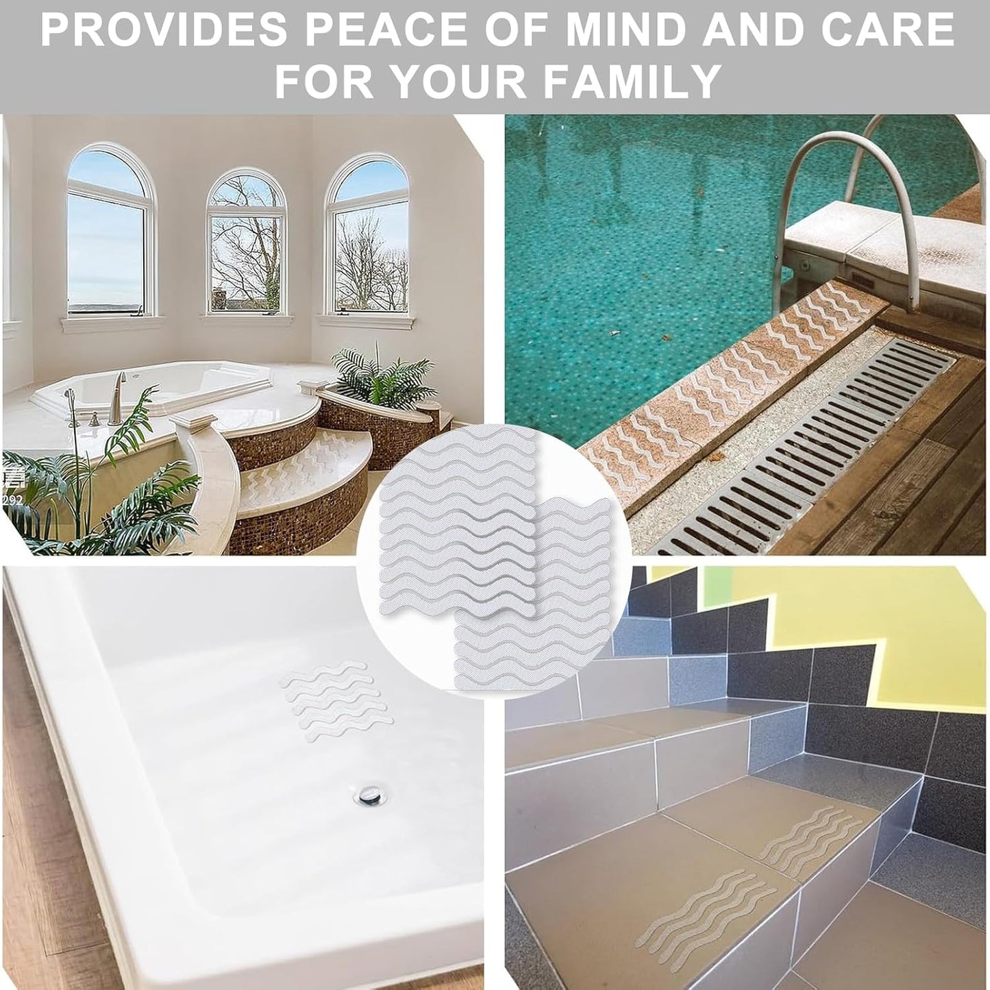 24 Pcs non slip bath stickers - wave shaped anti slip bath stickers - transparent self adhesive non slip shower stickers - suitable for bathtubs, stairs, shower rooms, and other slippery surfaces