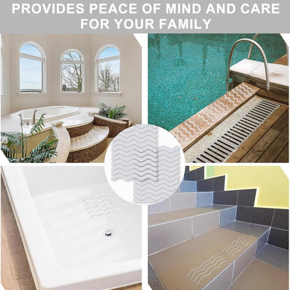 24 Pcs non slip bath stickers - wave shaped anti slip bath stickers - transparent self adhesive non slip shower stickers - suitable for bathtubs, stairs, shower rooms, and other slippery surfaces