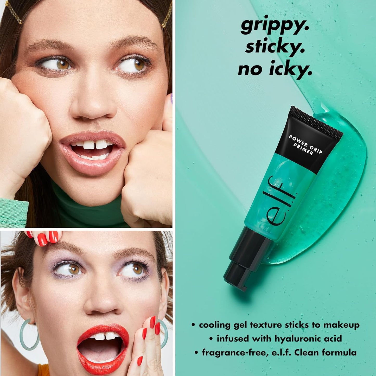 e.l.f. Power Grip Primer, Gel-Based &amp; Hydrating Face Primer For Smoothing Skin &amp; Gripping Makeup, Moisturizes &amp; Primes, 0.811 Fl Oz, Clear