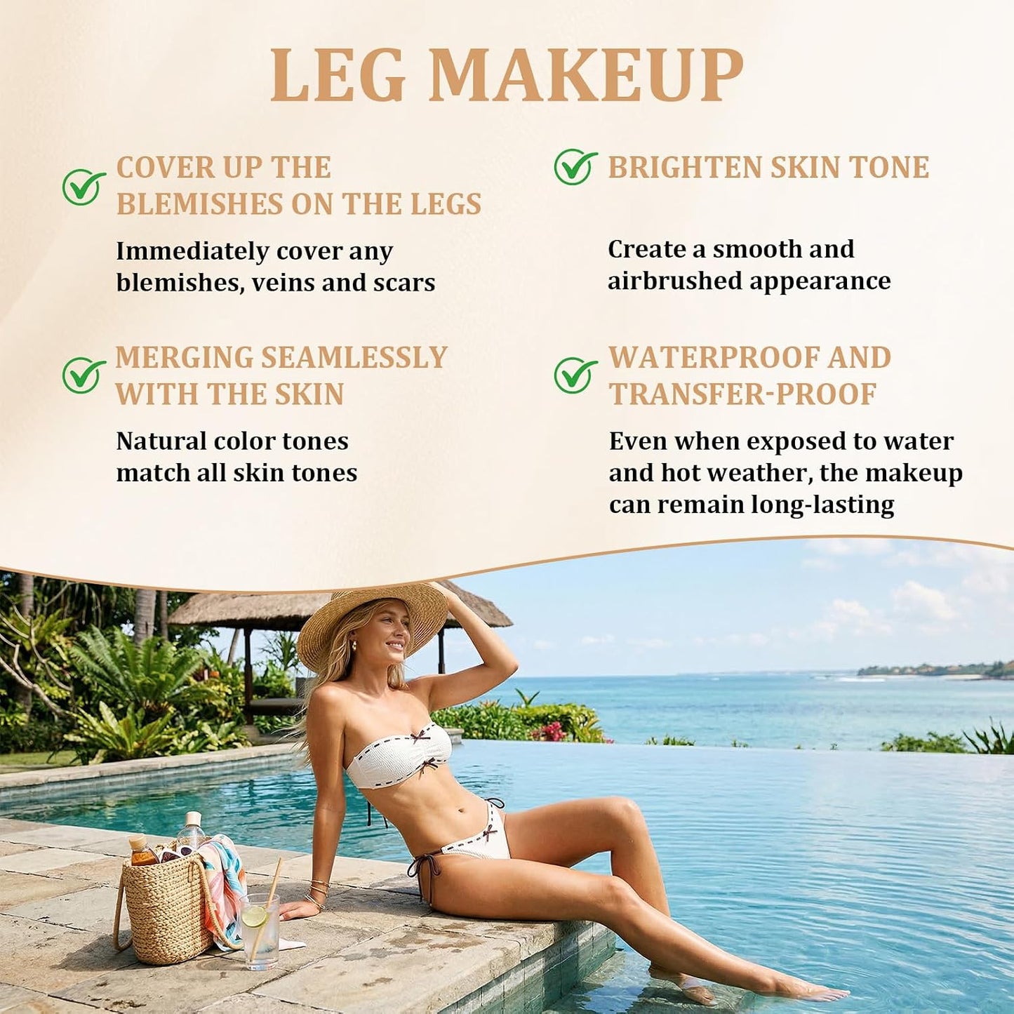 Waterproof Leg Makeup Cream, Full Coverage Body Makeup with Brush, Water Resistant Transferproof(Brown,100ml)