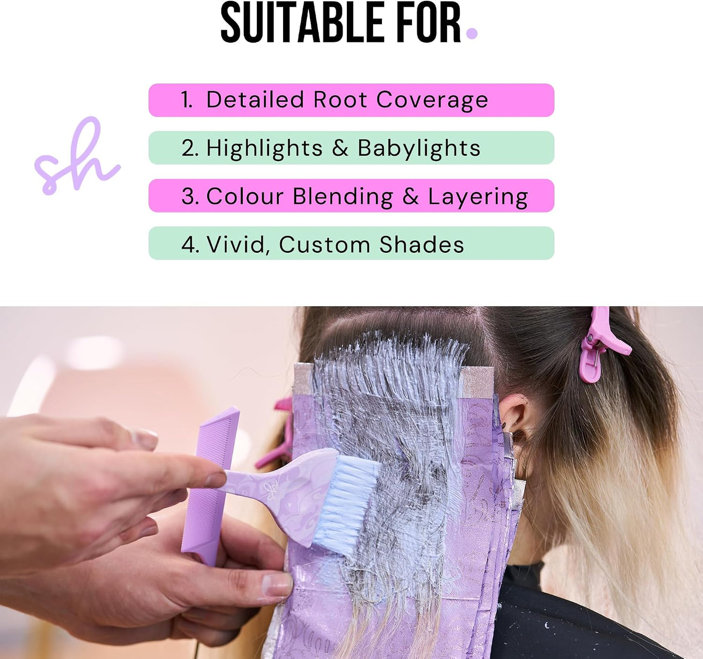 Simply Hair Tint Hair Dye Brushes – Set of 4 - Unique Patterns Hair Brush Set - Ultra-Soft, Flexible Bristles for Root Touch-Ups, Hair Dye, Highlights &amp; Balayage Purple