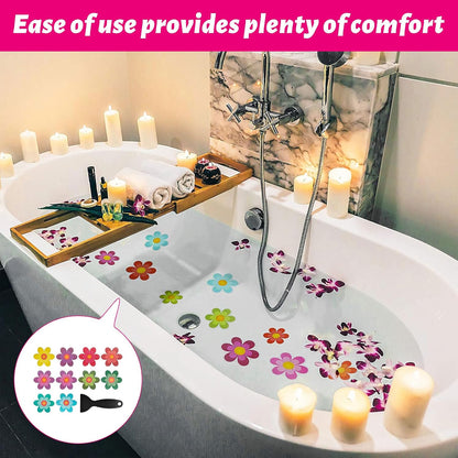 Qianeffort 10Pcs Anti Slip Shower Stickers,Colorful Sunflower Bath Non Slip Stickers,Adhesive Non Slip Bath Stickers with Scraper,Shower Non Slip Stickers Bathtub Appliques for Bath Shower