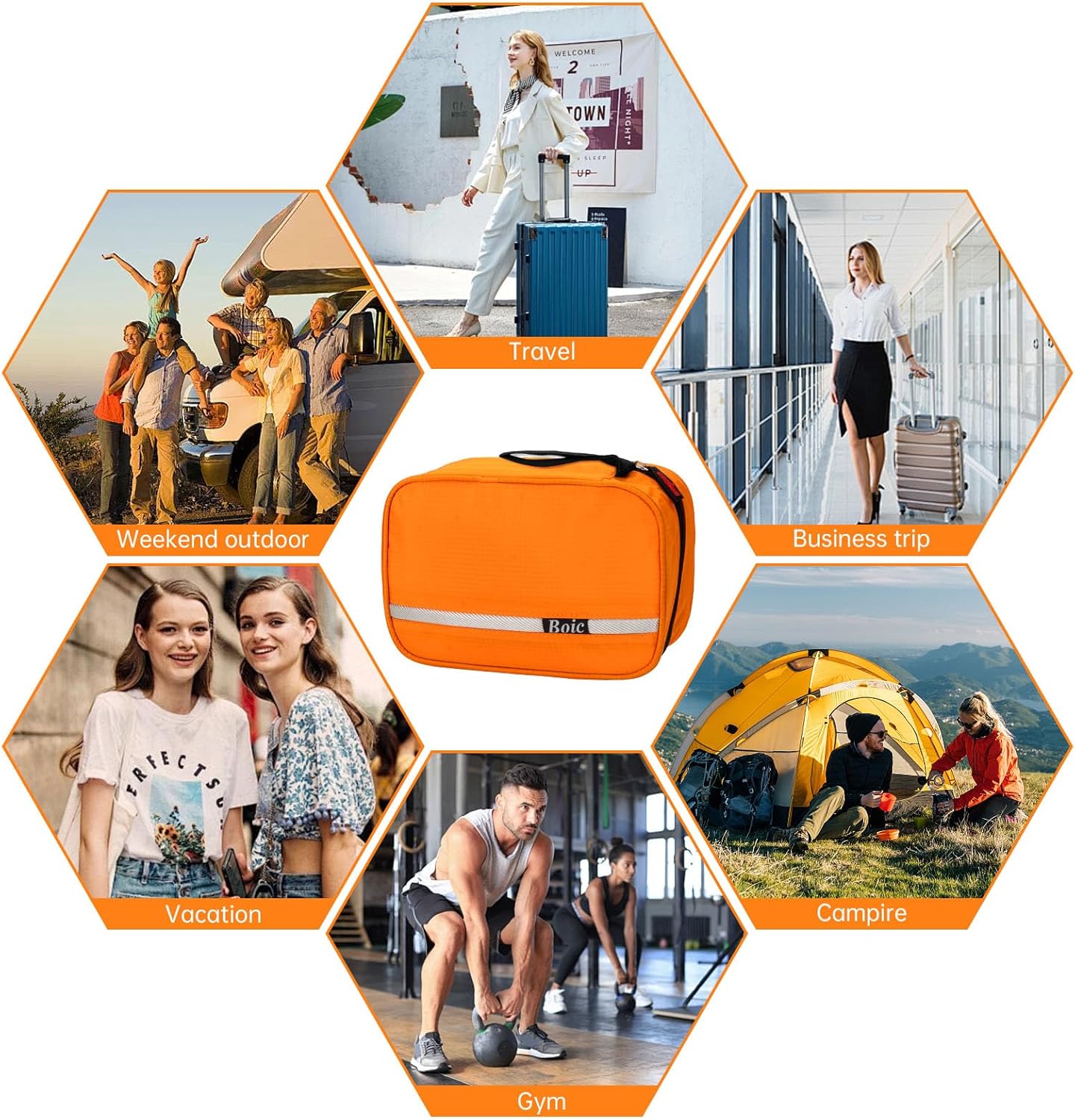 Hanging Toiletry Bag Waterproof, Large Man Wash Bags for Men, Travel Toiletry Bag Folding Portable Toiletries Bag for Men &amp; Women with 4 Compartments, Orange, 28 x 12 x 21cm