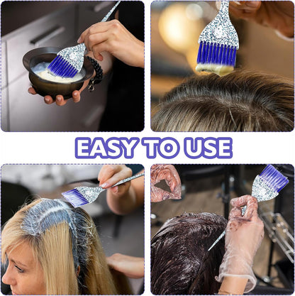 ASTER 6-Piece Hair Dye Brush Set - Soft Bristle Tint Brushes with Glitter Handle for DIY Salon Hair Dyeing, 3 Colors