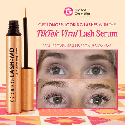 Grande Cosmetics GrandeLASH-MD Lash Enhancing Serum - Peptide &amp; Vitamin Infused Formula for Longer, Thicker, Fuller Looking Lashes - Ophthalmologist Tested, Cruelty-Free, 6-Week Starter Supply (1 mL)
