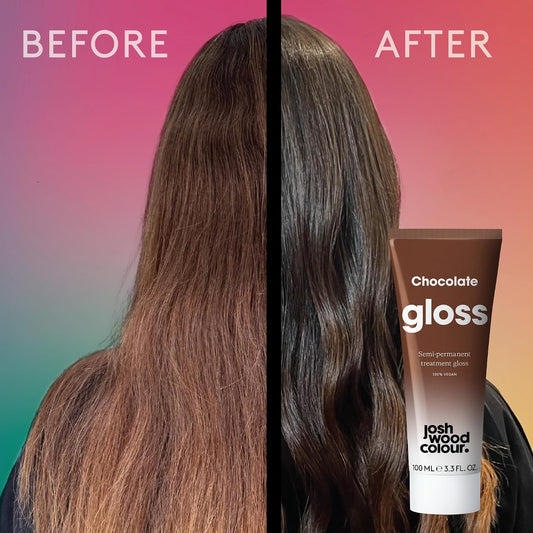 Josh Wood Hair Gloss Chocolate, Semi-Permanent Colour Toner, Vegan, 100ml | Refreshes and tones hair colour, conditions as it glosses, lasts up to 6 washes, vegan, easy 10-minute treatment