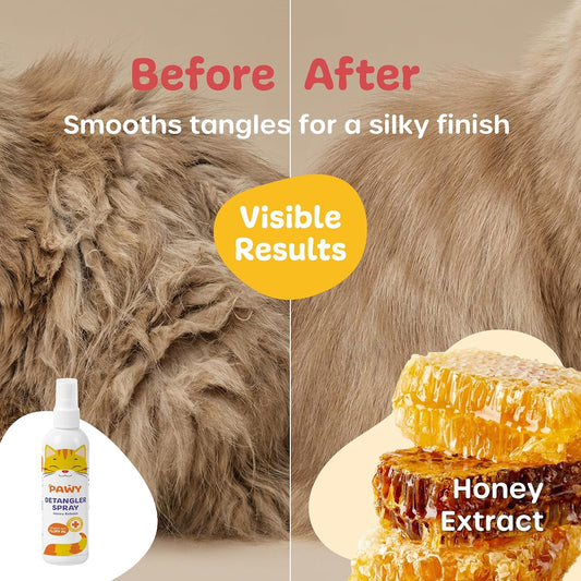 PAWY Cat Detangler Spray 12+ Weeks – Leave-In Detangling Spray for Cats, Cat Detangler for Matted Hair &amp; Knots, Honey Extract, Long-Haired Cats, 100ml