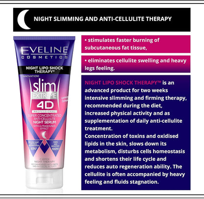 Eveline Cosmetics Slim Extreme 4D Super Concentrated Cellulite Slimming Hot Cream for Women Fast Fat Burning | 2-Week Lipo Shock Thearpy | Flat Belly, Slim Legs Waist , 250 ML, 1 Count (Pack of 1)