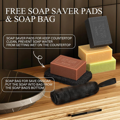 4 Pcs Natural Men`s Soap, SHVYOG Men`s Bar Soap, Handmade Exfoliating, Deep Cleansing, Refreshing, Moisturizing Bar for Body &amp; Face - Sandalwood Amber, Mint, Charcoal, Turmeric, 600g