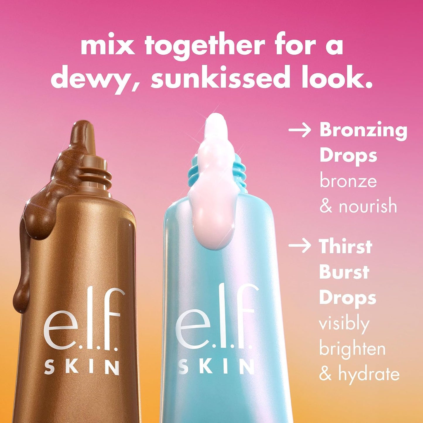 e.l.f. The Hottest Drops Duo, Holy Hydration Thirst Burst &amp; Bronzing Drops, For Dewy, Glowy &amp; Sun-Kissed Finish, With Hyaluronic Acid &amp; 5% Niacinamide, Vegan &amp; Cruelty-Free, Travel-Size
