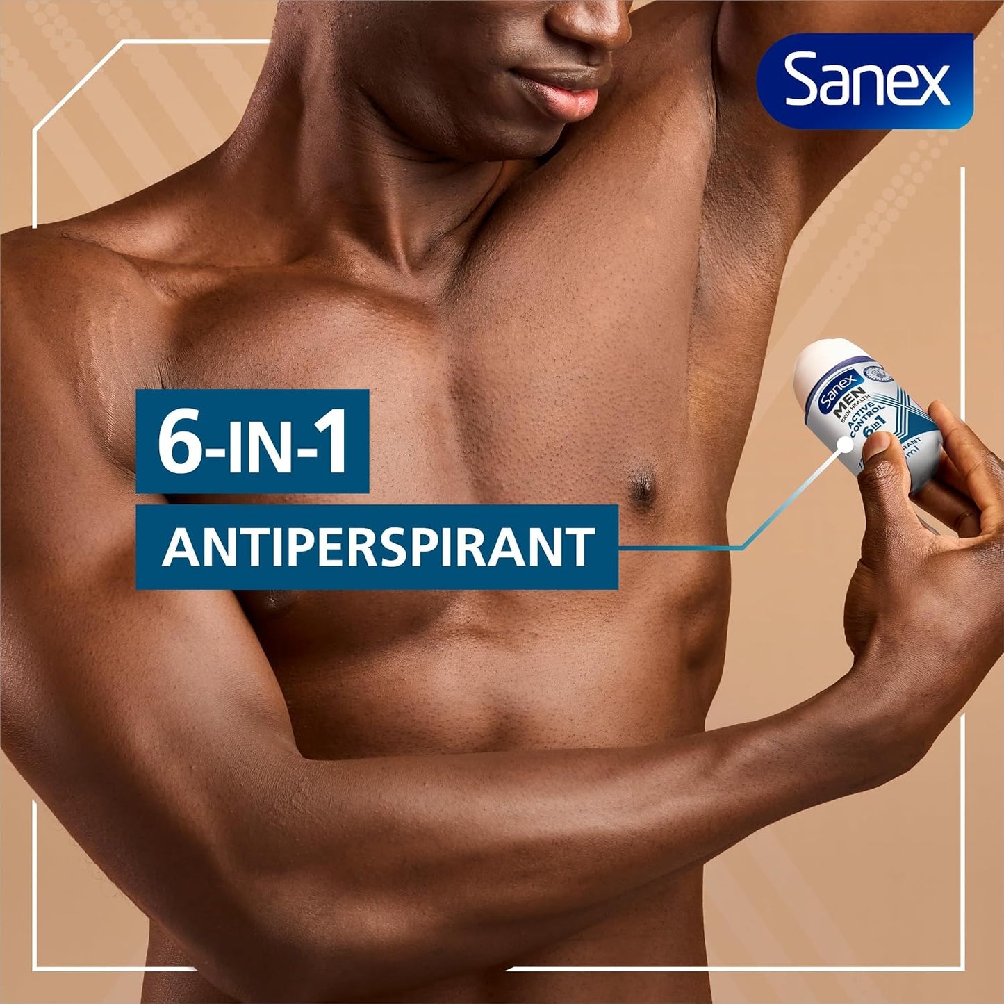 Sanex Men Active Control Antiperspirant Roll-On Deodorant 6x50ml, 72 hour sweat protection, anti-odour, long-lasting dryness, freshness, gentle on skin, antibacterial, 0% alcohol*