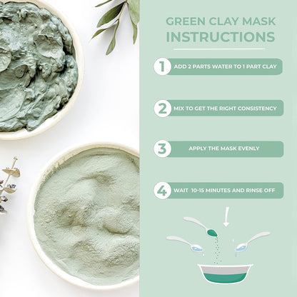 Bio Organic Green Clay Powder, 100% Natural, Green Clay for DETOX, Firming Body Wrap, Skin Exfoliating, Natural Skin Care, Cellulite Clay - 500 g