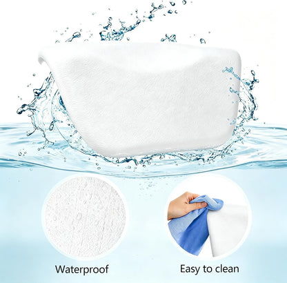 Bath Pillow Waterproof – 3D Ergonomic Bath Headrest for Head and Neck Support, Non-Slip Bathtub Pillow with Suction Cups, Luxury Bath Cushion Bathroom Accessories for Tub Relaxation - White