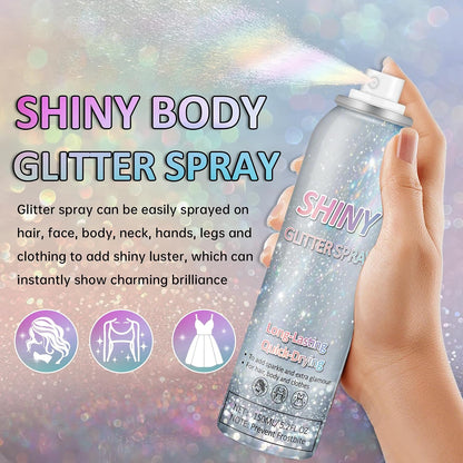 Body Glitter Spray Holographic Glitter Spray for Hair Body, Long-Lasting Shiny for Festival Prom Party-5.2 Fl Oz, Rainbow Sliver