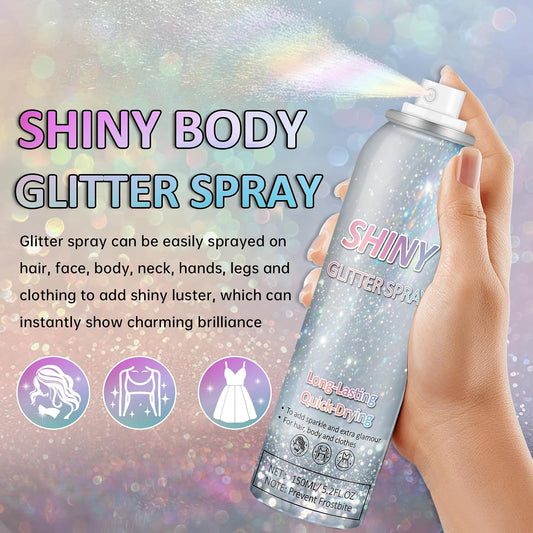 Body Glitter Spray Holographic Glitter Spray for Hair Body, Long-Lasting Shiny for Festival Prom Party-5.2 Fl Oz, Rainbow Sliver