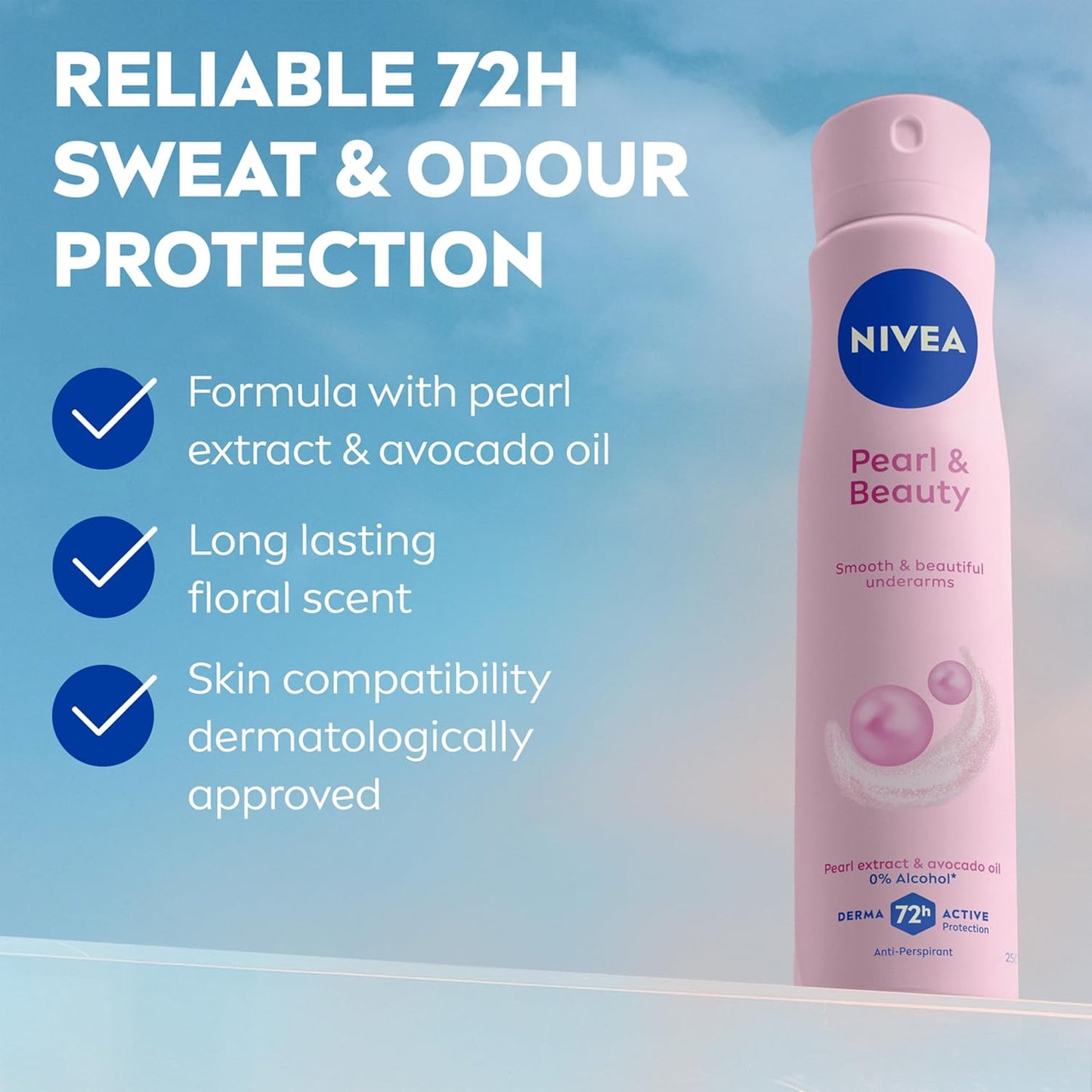NIVEA Pearl &amp; Beauty Anti-Perspirant Deodorant Spray (250ml), Women's Deodorant Spray with 72H Sweat and Odour Protection, Anti-Perspirant for Women with Pearl Extracts