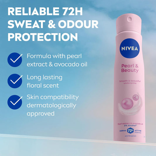 NIVEA Pearl &amp; Beauty Anti-Perspirant Deodorant Spray (250ml), Women's Deodorant Spray with 72H Sweat and Odour Protection, Anti-Perspirant for Women with Pearl Extracts