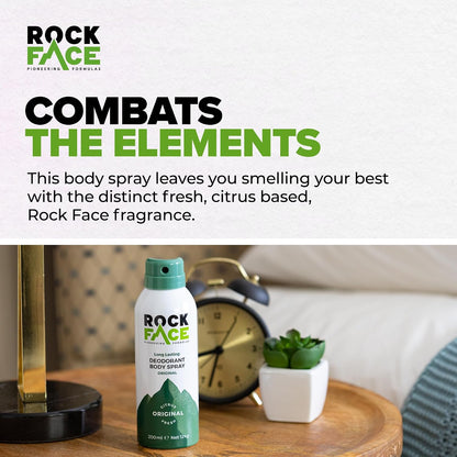 Rock Face Men's Body Spray - Original Fragrance Body Spray Deodorant for Men, 200ml, Fresh Citrus Scent, Long Lasting