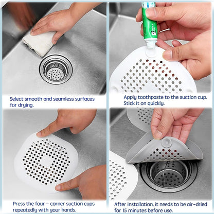 Silicone Drain Protector with Sucker - 4 Pcs | Drain Cover Hair/Food Catcher with Sucker for Bathroom, Kitchen, Shower, Sink Strainer Drain Protector hair catcher (White + Grey)