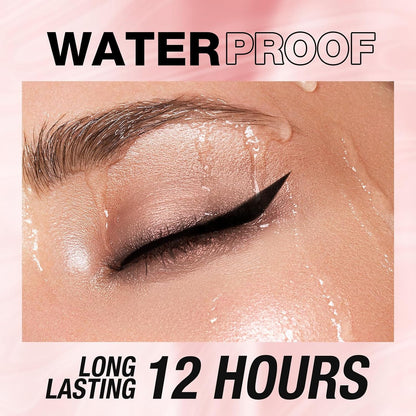 Waterproof Gel Black Eyeliner Pencil, Twist-Up Smudge-Proof Eye Liner with Fine Tip, Smooth Creamy Formula for Precise Shimmer Lines, for Waterline and Daily Makeup (12 Black)