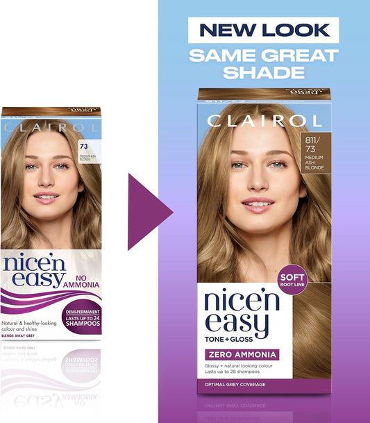 Clairol Nice'n Easy Tone+Gloss Semi Permanent Hair Dye - 811/73 Medium Ash Blonde