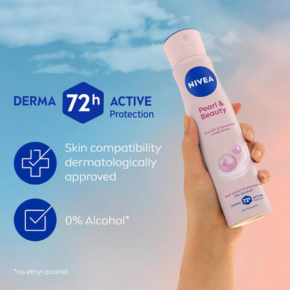 NIVEA Pearl &amp; Beauty Anti-Perspirant Deodorant Spray (250ml), Women's Deodorant Spray with 72H Sweat and Odour Protection, Anti-Perspirant for Women with Pearl Extracts