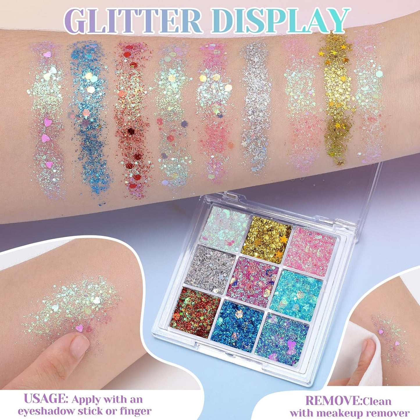 Prreal 9 Colors Face Glitter Gel,Body Hair Eye Face Glitter Festival,Mermaid Sequins Holographic Glitters,Girls Women Party Halloween Carnival Festival Accessories,02
