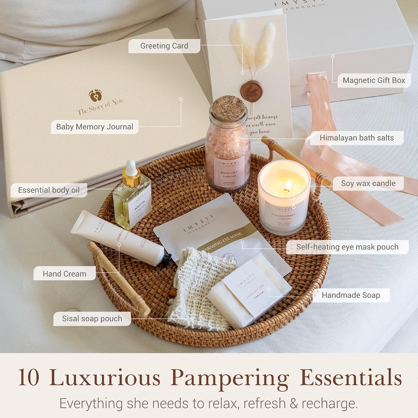 New Mum to Be Pamper Hamper - 10 Luxury Baby Shower Gifts for Mothers and Newborn Baby Gift - Pregnancy Self Care Kit Package with Home Spa Presents Pampering (Standard)
