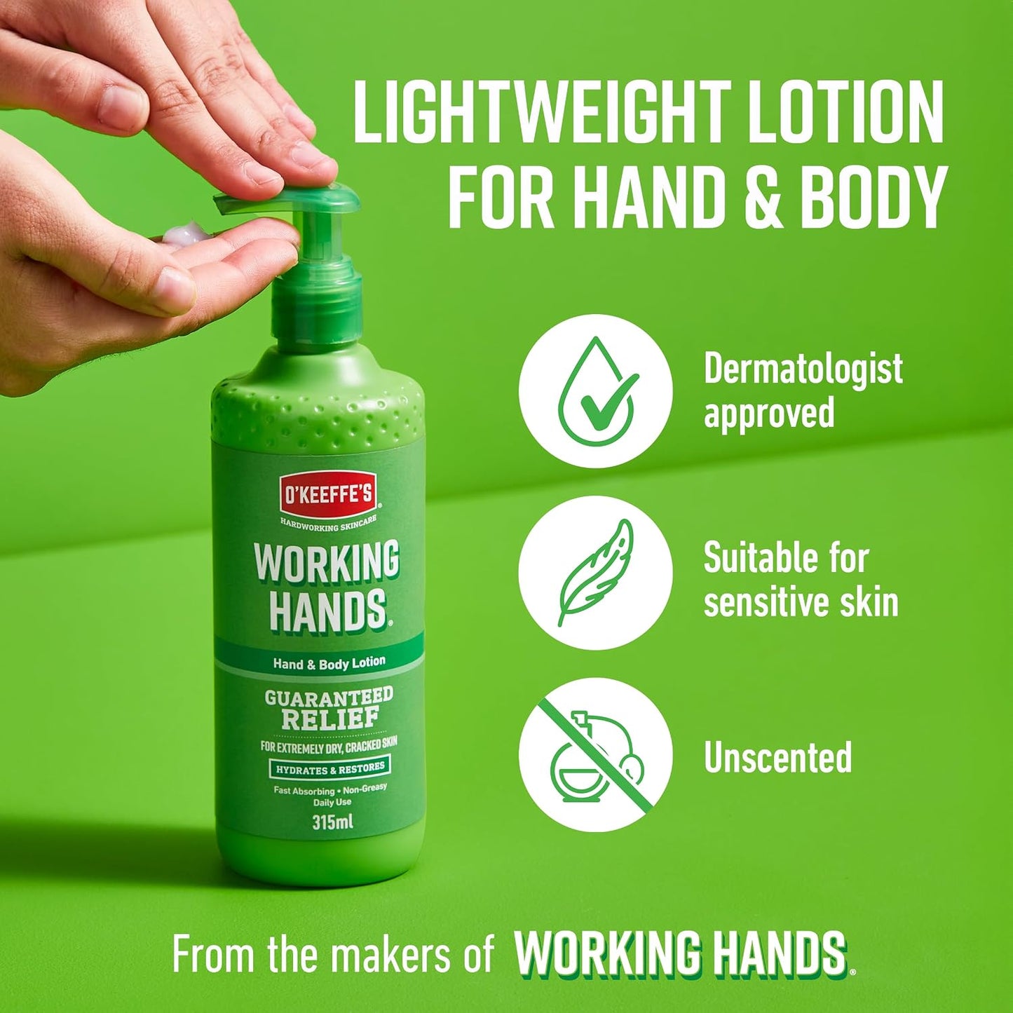O'Keeffe's Working Hands Hand &amp; Body Lotion, 315ml –Suitable for Sensitive Skin | Hydrates, Restores &amp; Relieves Dry, Cracked Skin | Fast-absorbing, Non-Greasy &amp; Suitable for Daily Use