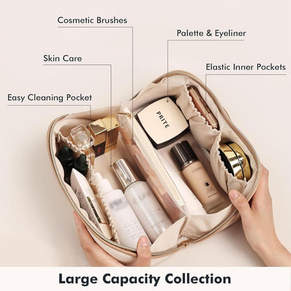 Prite Large Capacity Makeup Bag Portable Travel Cosmetic Bag Waterproof Toiletry Case with Clear Divider and Handle