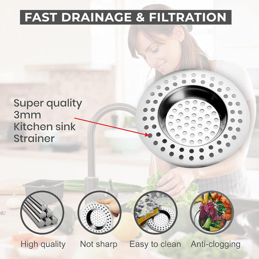 2pk Bath Plug Hair Catcher – Plug Hole Hair Catcher, Shower Plug Hair Trap | Stainless Steel Flat Sink Strainer for Bath and Kitchen – 7.7cm | 90 Hole
