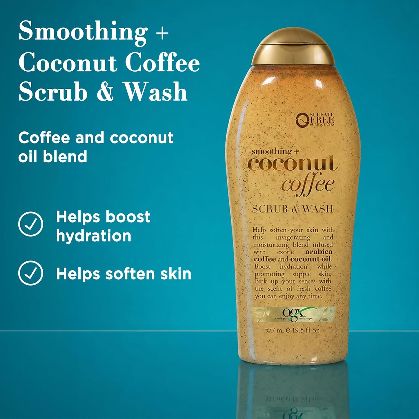 OGX Coffee Scrub and Wash, Coconut 19.5 Fl Oz