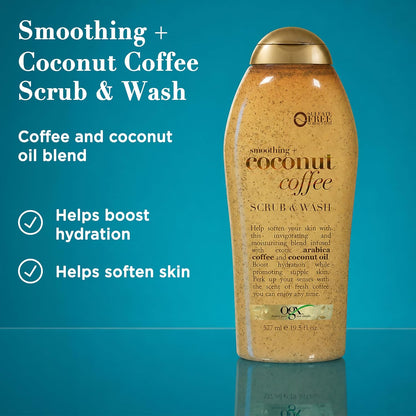 OGX Coffee Scrub and Wash, Coconut 19.5 Fl Oz