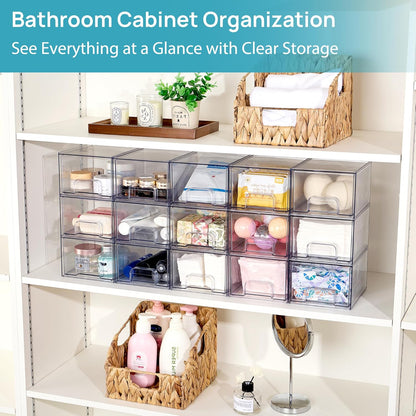 Vtopmart 4 Pack Clear Makeup Organiser, Acrylic Small Stackable Storage Drawers, Plastic Storage Box For Vanity, Bathroom, Under Sink, Kitchen Cupboard, Pantry, Home Organization