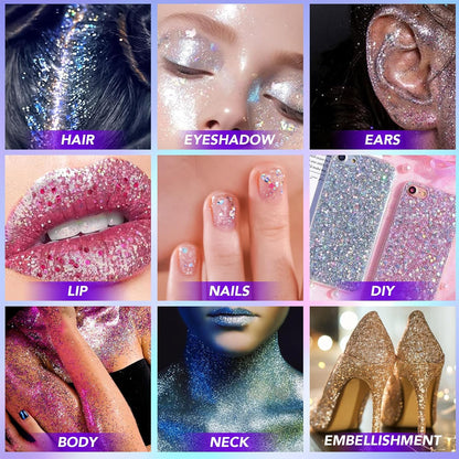 Body Glitter Gel 3PCS, 50ml Blue Gold Red Face Hair Glitter Gel Sequins Shimmer Liquid Eyeshadow, Liquid Holographic Glitter Gel, Chunky Glitter for Music Festival, Parties, Performances, Stages