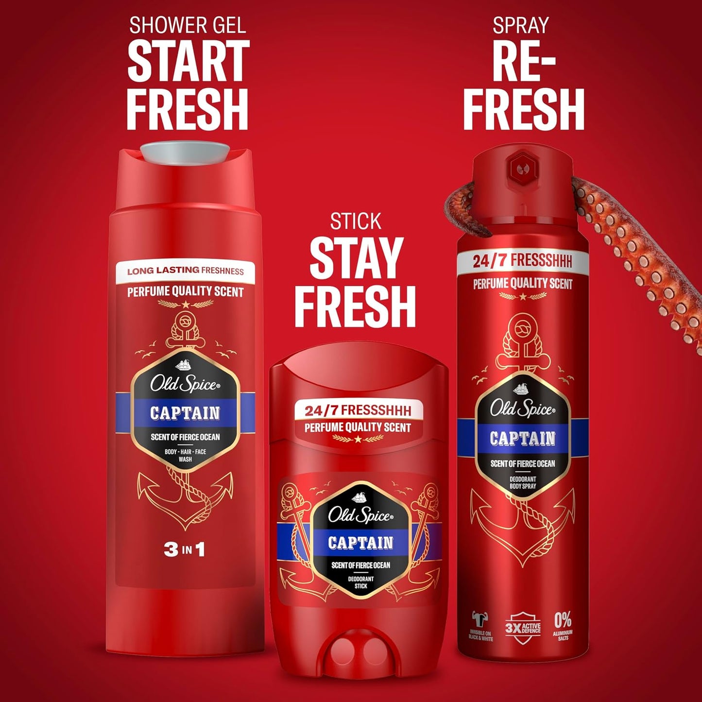 Old Spice Travel Bag Gift Set for Men with Captain Deodorant Stick and Shower Gel, 24/7 Fressshhh with Daily Use, Long Lasting Perfume Quality Scent