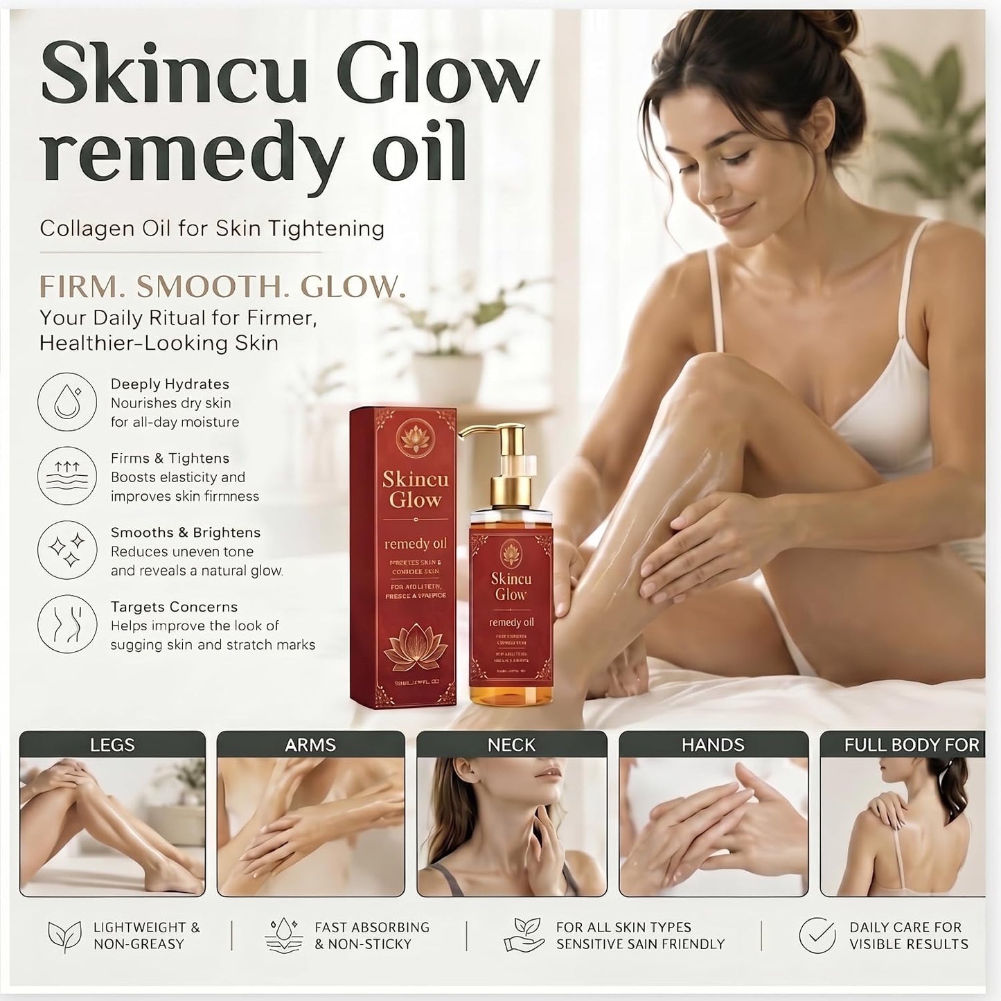Skincu Glow Remedy Oil Skin Tightening – Skincu Anti Aging Body Oil for Crepey, Sagging &amp; Dry Skin – Lightweight Fast-Absorbing Non-greasy Moisturising Oil for Arms, Legs &amp; Full Body (1, pcs)