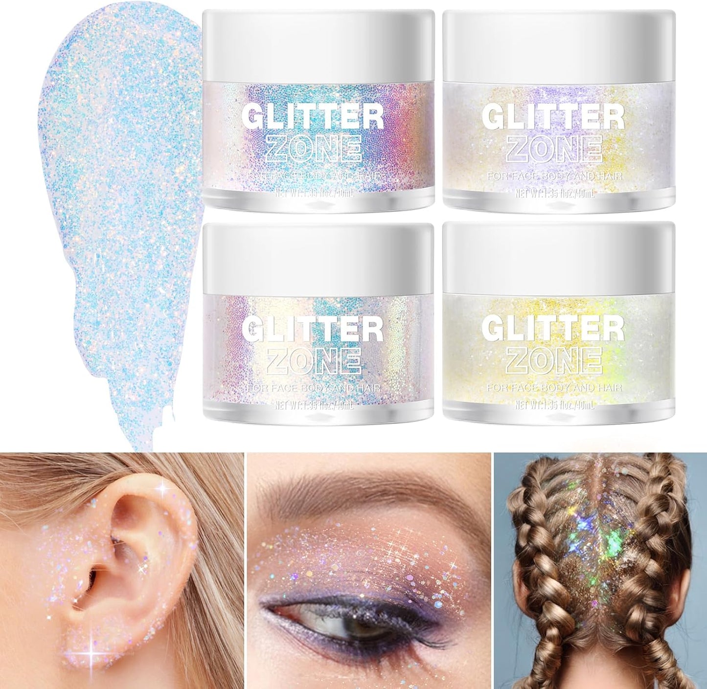 LANGMANNI Holographic Body Glitter Gel for Body, Face, Hair and Lip.Color Changing Glitter Gel Under Light. Vegan &amp; Cruelty Free-1.35 oz (2# Sparkling Pink)