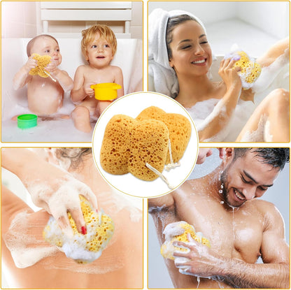 2Pcs Natural Sea Sponge,Larger Shower Sponges for Women Men, Exfoliating Body Sponge Dense Foam for Gentle &amp; Deep Cleansing, Ultra-Soft for Sensitive Dry Skin