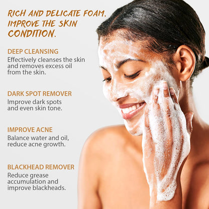 Kojic Acid Soap, with Turmeric &amp; Vitamins C, Dark Spot Remover for Face and Body, 100g x3 Moisturizing for Acne Blackheads Remover, Hyaluronic Acid for Deep Cleansing, with a Mesh Pouch