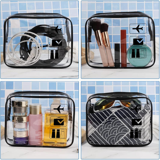 Clear Travel Toiletries Bag, 2 PCS TSA Approved Toiletry Bag with Zippers Travel Essentials PVC Waterproof Cosmetic Clear Makeup Bag for Women and Men, Travelling and Holiday
