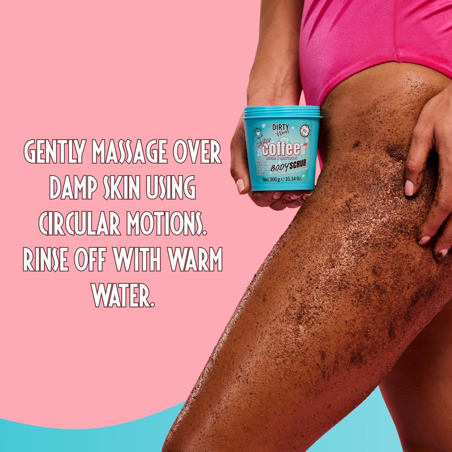 Dirty Works But First Coffee Body Scrub 300g – Exfoliating Caffeine-Infused Scrub with Argan Oil &amp; Shea Butter for Smooth, Revitalised Skin, Indulgent Chocolate Scent, Vegan